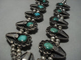 Rare Heavy Vintage Native American Navajo Turquoise Sterling Silver Squash Blossom Necklace Old-Nativo Arts