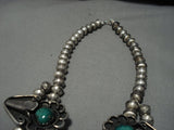 Rare Heavy Vintage Native American Navajo Turquoise Sterling Silver Squash Blossom Necklace Old-Nativo Arts