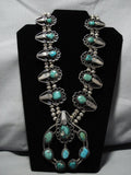 Rare Heavy Vintage Native American Navajo Turquoise Sterling Silver Squash Blossom Necklace Old-Nativo Arts