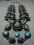 Rare Heavy Vintage Native American Navajo Turquoise Sterling Silver Squash Blossom Necklace Old-Nativo Arts