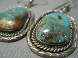 Rare!! Huge Green Turquoise Yazzie Sterling Native American Jewelry Silver Avajo Vintage Earrings-Nativo Arts