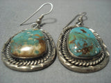 Rare!! Huge Green Turquoise Yazzie Sterling Native American Jewelry Silver Avajo Vintage Earrings-Nativo Arts