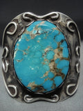 Rare Huge Turquoise Vintage Native American Jewelry Navajo Sterling Silver Bracelet For Smaller Wrist-Nativo Arts