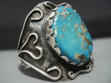 Rare Huge Turquoise Vintage Native American Jewelry Navajo Sterling Silver Bracelet For Smaller Wrist-Nativo Arts