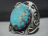 Rare Huge Turquoise Vintage Native American Jewelry Navajo Sterling Silver Bracelet For Smaller Wrist-Nativo Arts
