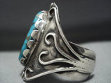 Rare Huge Turquoise Vintage Native American Jewelry Navajo Sterling Silver Bracelet For Smaller Wrist-Nativo Arts