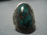 Rare Huge Vintage Native American Jewelry Navajo Damale Turquoise Sterling Silver Ring Old-Nativo Arts