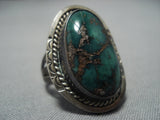 Rare Huge Vintage Native American Jewelry Navajo Damale Turquoise Sterling Silver Ring Old-Nativo Arts