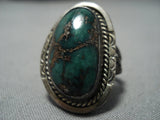 Rare Huge Vintage Native American Jewelry Navajo Damale Turquoise Sterling Silver Ring Old-Nativo Arts