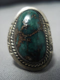 Rare Huge Vintage Native American Jewelry Navajo Damale Turquoise Sterling Silver Ring Old-Nativo Arts