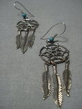 Rare Huge Vintage Native American Jewelry Navajo Dreamcatcher Sterling Silver Turquoise Earrings-Nativo Arts