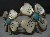 Rare Huge Vintage Native American Jewelry Navajo Flower Pedal Turquoise Sterling Silver Bracelet-Nativo Arts
