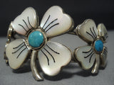 Rare Huge Vintage Native American Jewelry Navajo Flower Pedal Turquoise Sterling Silver Bracelet-Nativo Arts
