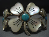 Rare Huge Vintage Native American Jewelry Navajo Flower Pedal Turquoise Sterling Silver Bracelet-Nativo Arts