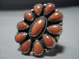 Rare!! Huge Vintage Navajo Coral Sterling Silver Ring Old-Nativo Arts