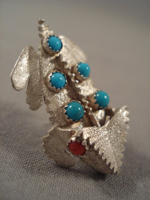 Rare Important Navajo Benny Yazzie Turquoise Coral Native American Jewelry Silver Toad Pin-Nativo Arts