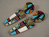 Rare Inlay Maiden Turquoise Santo Domingo Turquoise Onyx Earrings-Nativo Arts