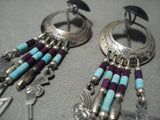 Rare Intricate Vintage Navajo Sheriff Star Turquoise Sugulite Native American Jewelry Silver Earrings-Nativo Arts