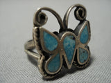 Rare Intricate Vintage Zuni Native American Jewelry Navajo Turquoise Sterling Silver Butterfly Ring-Nativo Arts