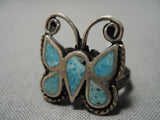 Rare Intricate Vintage Zuni Native American Jewelry Navajo Turquoise Sterling Silver Butterfly Ring-Nativo Arts