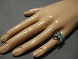 Rare Intricate Vintage Zuni Native American Jewelry Navajo Turquoise Sterling Silver Butterfly Ring-Nativo Arts
