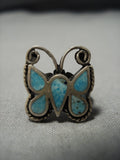 Rare Intricate Vintage Zuni Native American Jewelry Navajo Turquoise Sterling Silver Butterfly Ring-Nativo Arts