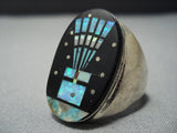 Rare Midnght Space Kachina Turquoise Sterling Silver Navajo Native American Jewelry jewelry Ring-Nativo Arts