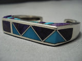 Rare Modernist Vintage Native American Jewelry Navajo Turquoise Sugulite Thick Sterling Silver Bracelet-Nativo Arts
