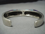 Rare Modernist Vintage Native American Jewelry Navajo Turquoise Sugulite Thick Sterling Silver Bracelet-Nativo Arts