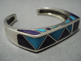Rare Modernist Vintage Native American Jewelry Navajo Turquoise Sugulite Thick Sterling Silver Bracelet-Nativo Arts