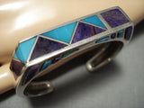 Rare Modernist Vintage Native American Jewelry Navajo Turquoise Sugulite Thick Sterling Silver Bracelet-Nativo Arts