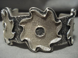 Rare Modernistic Navajo 'Spinning Saws' Native American Jewelry Silver Tufa Cast Bracelet-Nativo Arts