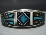 Rare Native American Jewelry Navajo Turquoise Midnight Space Kachina Sterling Silver Turquoise Bracelet-Nativo Arts