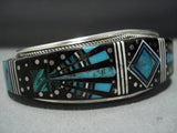 Rare Native American Jewelry Navajo Turquoise Midnight Space Kachina Sterling Silver Turquoise Bracelet-Nativo Arts