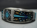 Rare Native American Jewelry Navajo Turquoise Midnight Space Kachina Sterling Silver Turquoise Bracelet-Nativo Arts