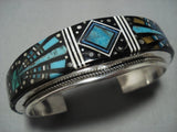 Rare Native American Jewelry Navajo Turquoise Midnight Space Kachina Sterling Silver Turquoise Bracelet-Nativo Arts