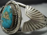 Rare Natural Turquoise Vintage Navajo Native American Jewelry Sterling Silver Bracelet-Nativo Arts