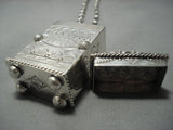 Rare Navajo Ben Begaye Turquoise Sterling Native American Jewelry Silver Pillbox Necklace-Nativo Arts