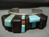 Rare Navajo 'Charles Loloma Style' High Rise Turquoise Ironwood Native American Jewelry Silver Bracelet-Nativo Arts