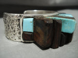 Rare Navajo 'Charles Loloma Style' High Rise Turquoise Ironwood Native American Jewelry Silver Bracelet-Nativo Arts