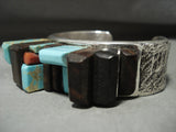 Rare Navajo 'Charles Loloma Style' High Rise Turquoise Ironwood Native American Jewelry Silver Bracelet-Nativo Arts
