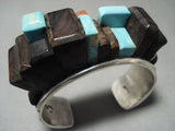 Rare Navajo 'Charles Loloma Style' High Rise Turquoise Ironwood Native American Jewelry Silver Bracelet-Nativo Arts