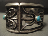 Rare Navajo 'Chee Family' Carico Lake Native American Jewelry Silver Ant Turquoise Sterling Bracelet-Nativo Arts
