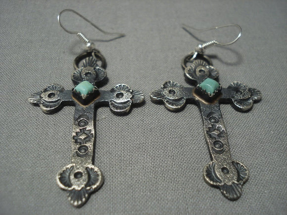 Rare Navajo Green Turquoise Sterling Native American Jewelry Silver Navajo Earrings-Nativo Arts