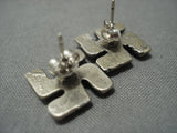 Rare Navajo Whirling Logs Sterling Native American Jewelry Silver Earrings-Nativo Arts