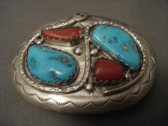 Rare Older Hallmark Zuni Effie Snake Persian Turquoise Buckle-Nativo Arts