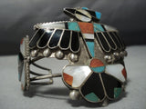 Rare Older Huge Vintage Native American Jewelry Zuni Turquoise Coral Sterling Silver Cuff Bracelet-Nativo Arts