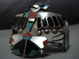 Rare Older Huge Vintage Native American Jewelry Zuni Turquoise Coral Sterling Silver Cuff Bracelet-Nativo Arts