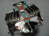 Rare Older Huge Vintage Native American Jewelry Zuni Turquoise Coral Sterling Silver Cuff Bracelet-Nativo Arts