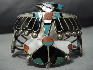 Rare Older Huge Vintage Native American Jewelry Zuni Turquoise Coral Sterling Silver Cuff Bracelet-Nativo Arts